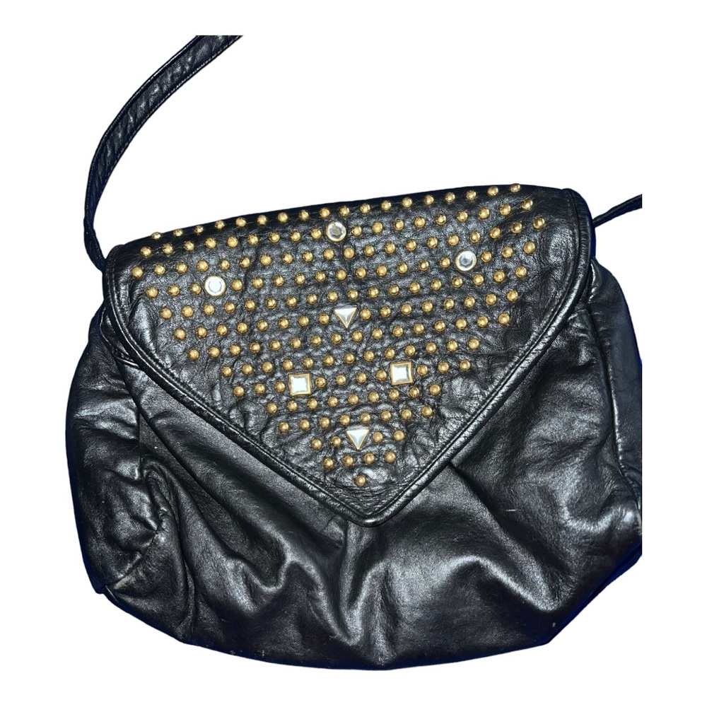 80s Vintage Bejeweled black leather purse
